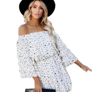 Lulus - Fate Polka dot ruffled mini dress